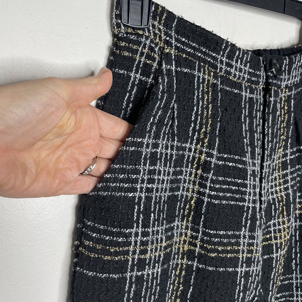 SLATE & WILLOW Pants Womens Small Black Tweed Wide Leg Trousers Plaid - Picture 7 of 15